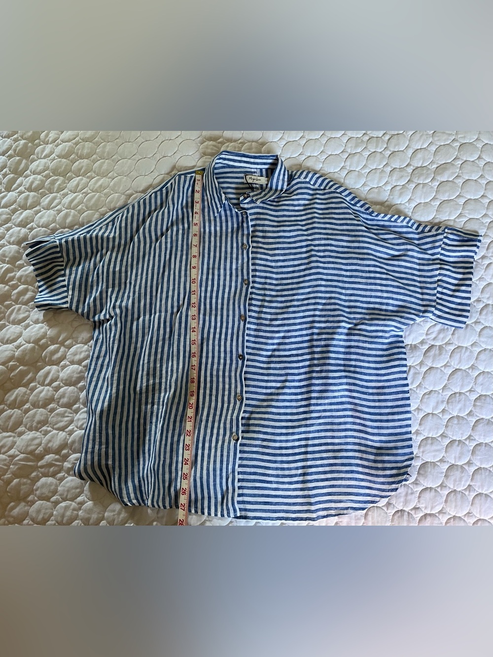 Magic Linen L/XL Cobalt Blue Oversized Striped Linen Shirt - Picture 4 of 11